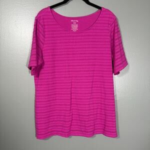 White Stag Bright Pink Crochet Lace Stripe Boho Top - Size XL (16-18) - Women's